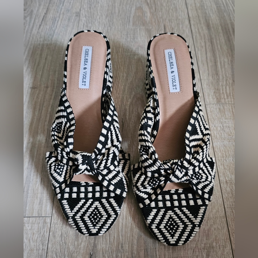 Chelsea & Violet Geometric Black and White Mules